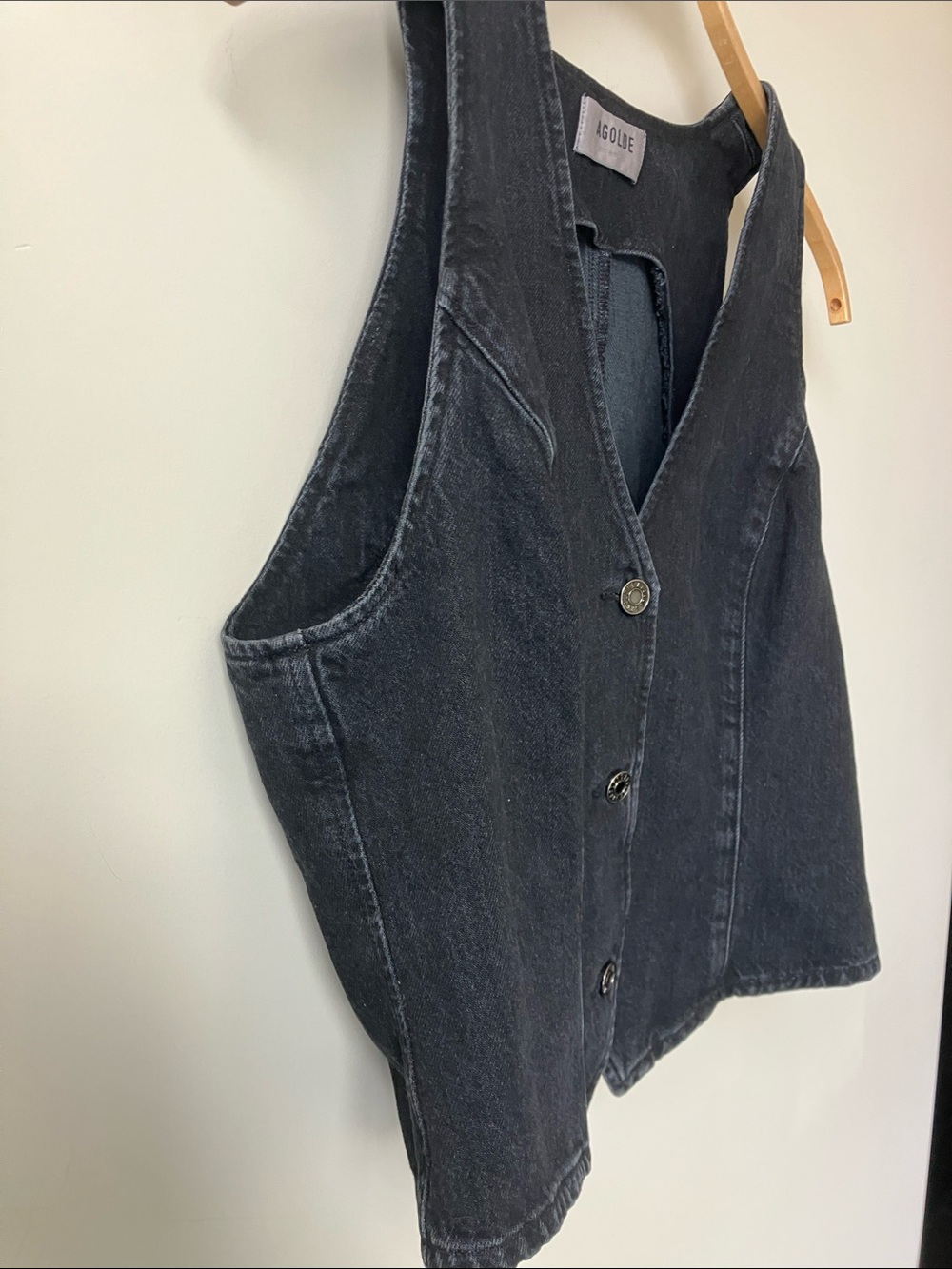 AGOLDE Heller Black Faded Denim Vest Close-Fitting Tailored Women’s Size L EUC - Picture 5 of 12